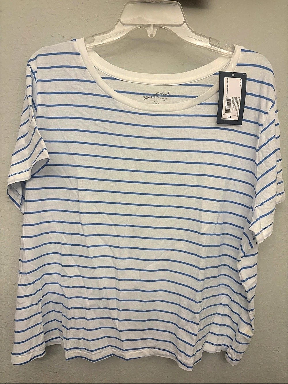 Universal Thread Striped Cotton Tee in White & Blue Size 2X NWT